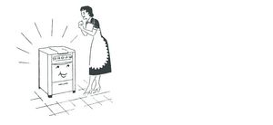 Illustration zeigt Elektroherd und Hausfrau.